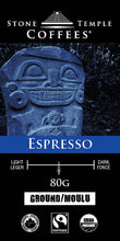 Stone Temple Coffees -  Espresso, Ground, Medium Roast, Certified Organic/ Fairtrade Coffee 80g