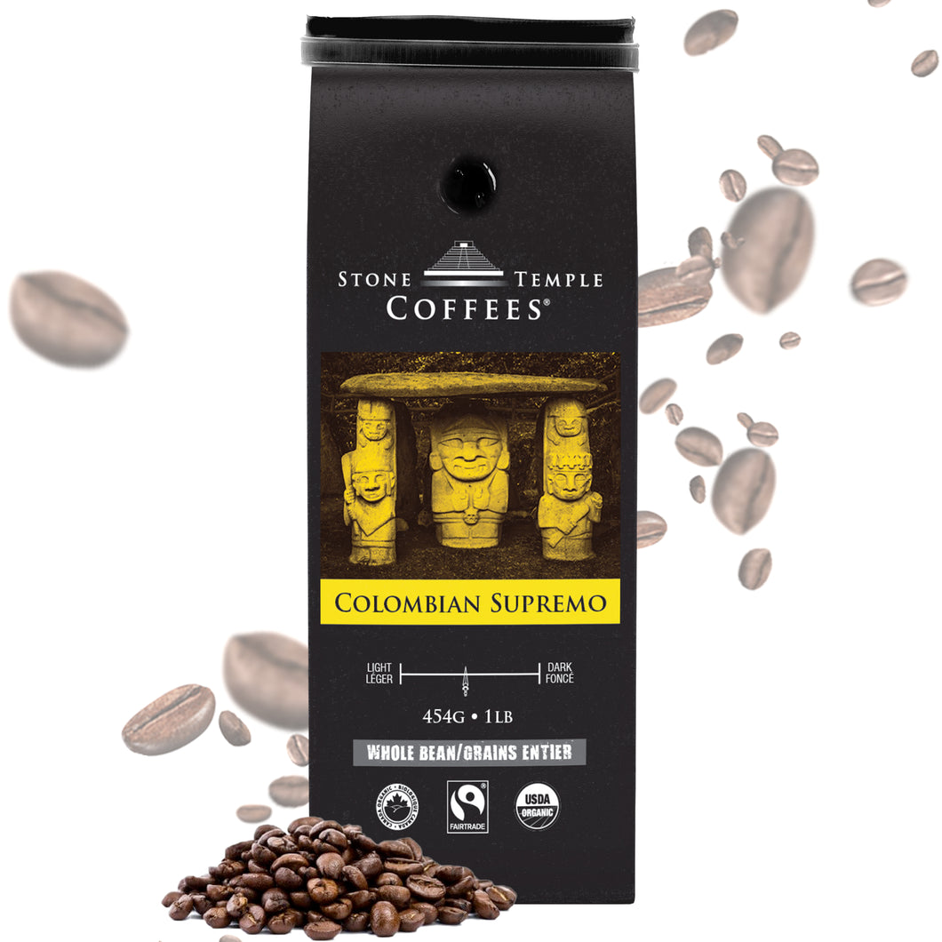 Stone Temple Coffees - Colombian Supremo Organic Fairtrade Whole Bean Coffee
