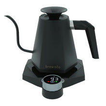 Black Brewisto electric kettle with digital display on a white background