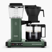 Green Moccamaster coffee maker on a white background