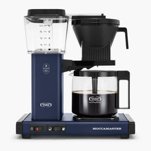 Blue Moccamaster coffee maker on a white background