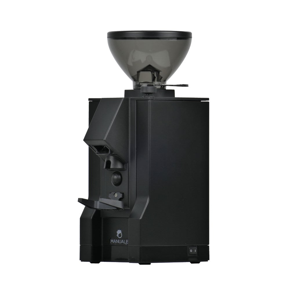 Black coffee grinder on a white background