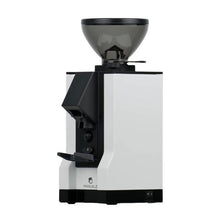 White coffee grinder with black top on a white background