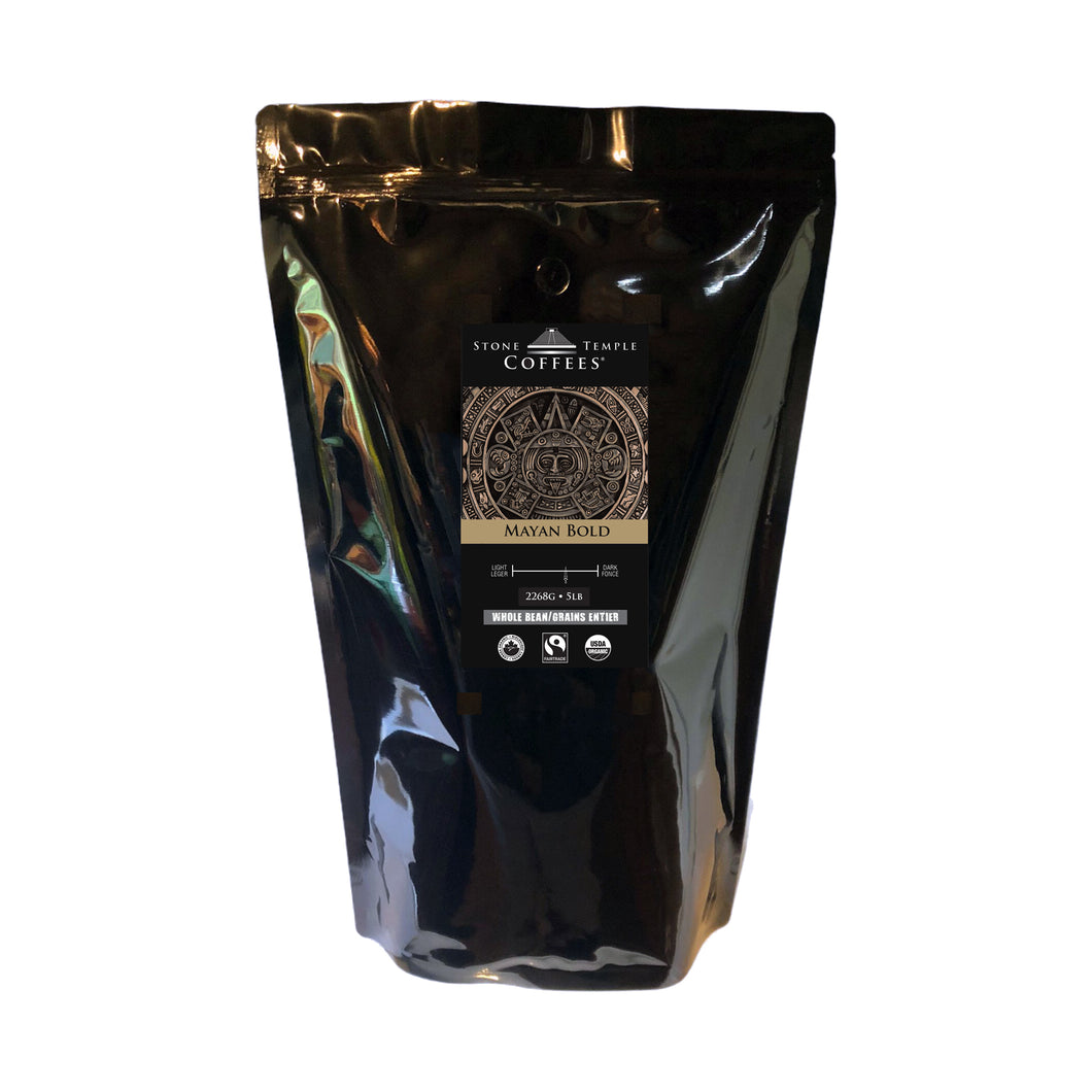 Mayan Bold - Whole Bean, Medium Roast Organic/ Fairtrade Coffee 5lb Bulk Bag