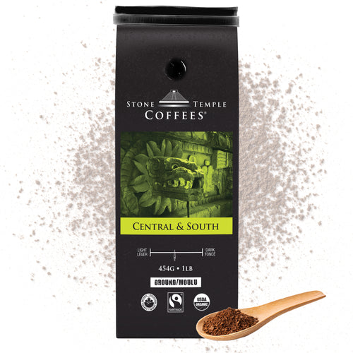 Central & South - Ground, Medium Roast, Certified Organic OCIA/ Fairtrade Coffee 1lb/454g