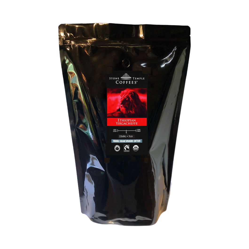 Stone Temple Coffees - Ethiopian Yirgacheffe Organic Fairtrade Whole Bean Coffee5 lb bag
