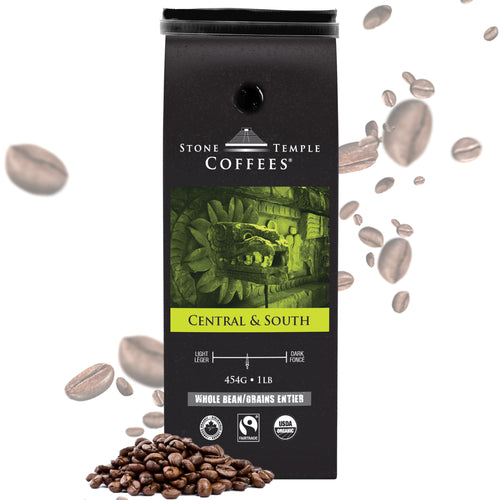 Central & South - Whole Bean, Medium Roast, Certified Organic OCIA/ Fairtrade Coffee 1lb/454g