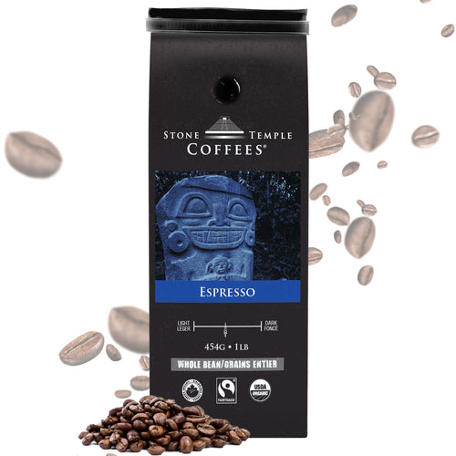 Stone Temple Coffees - Espresso, Whole Bean, Medium Roast, Certified Organic/ Fairtrade 1lb/454g